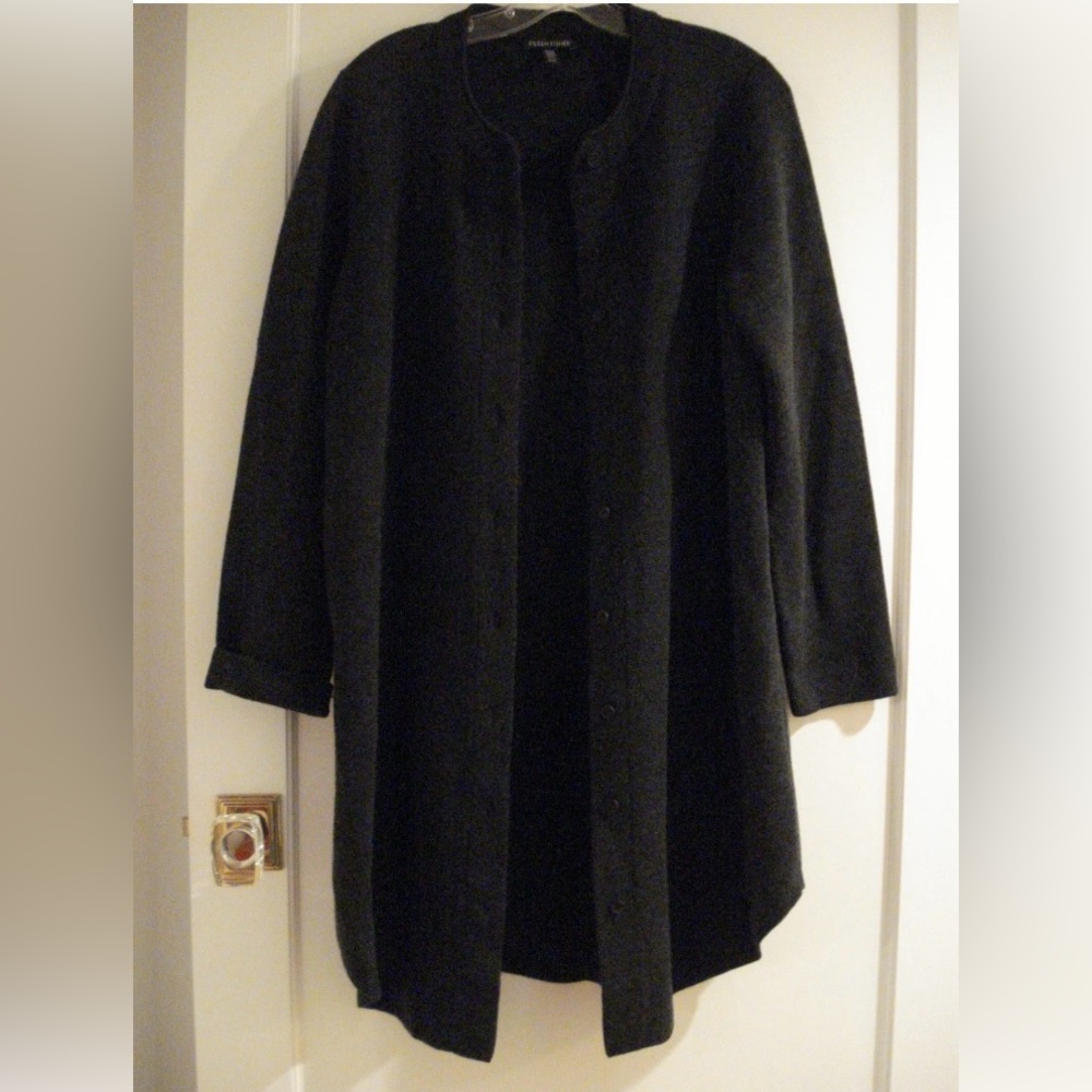 Eileen Fisher Medium Charcoal Merino Knit Long Cardigan